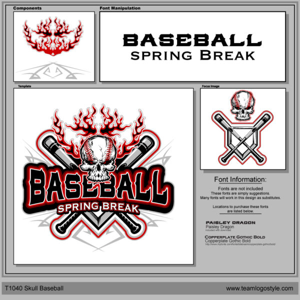 Flaming Skull Baseball Shirt Template